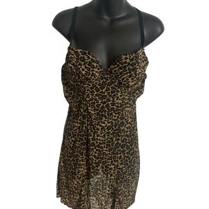 Rampage Intimates Cheetah Print Babydoll Chemise Lingerie Plus Size 1X